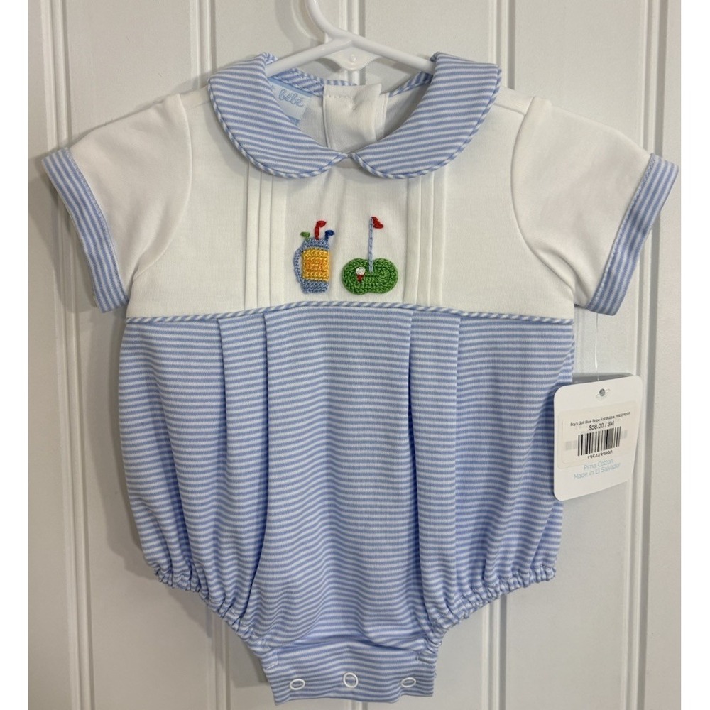 Petit Bebe Boys 3 Month Golf Blue Stripe Knit Bubble Heritage Preppy Traditional